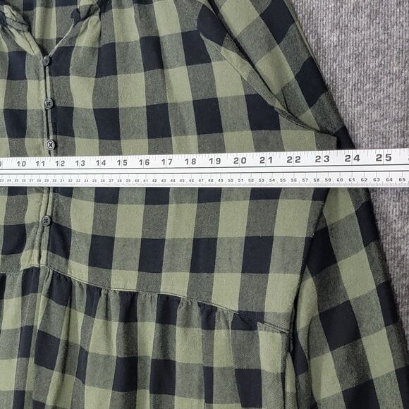 BeachLunchLounge Dress Womens XL Green Black Buffalo Check Flannel Long Sleeve - Picture 5 of 12